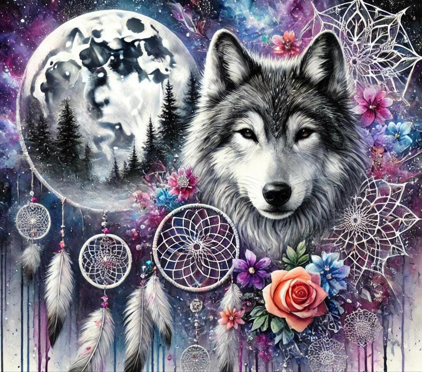 Dreamcatcher Wolf Moonlight 20oz Tumbler Wrap Sublimation PNG