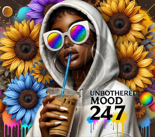 Unbothered 24 7 Sublimation PNG 20oz Skinny Tumbler Summer Season Primary Colors Sunflowers