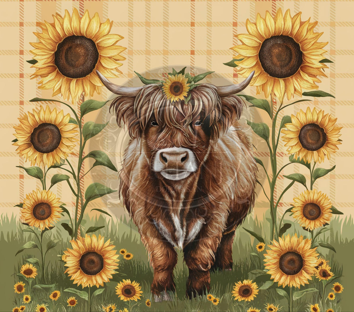 Highland Cow with Sunflowers 20oz Tumbler Wrap Summer Season PNG